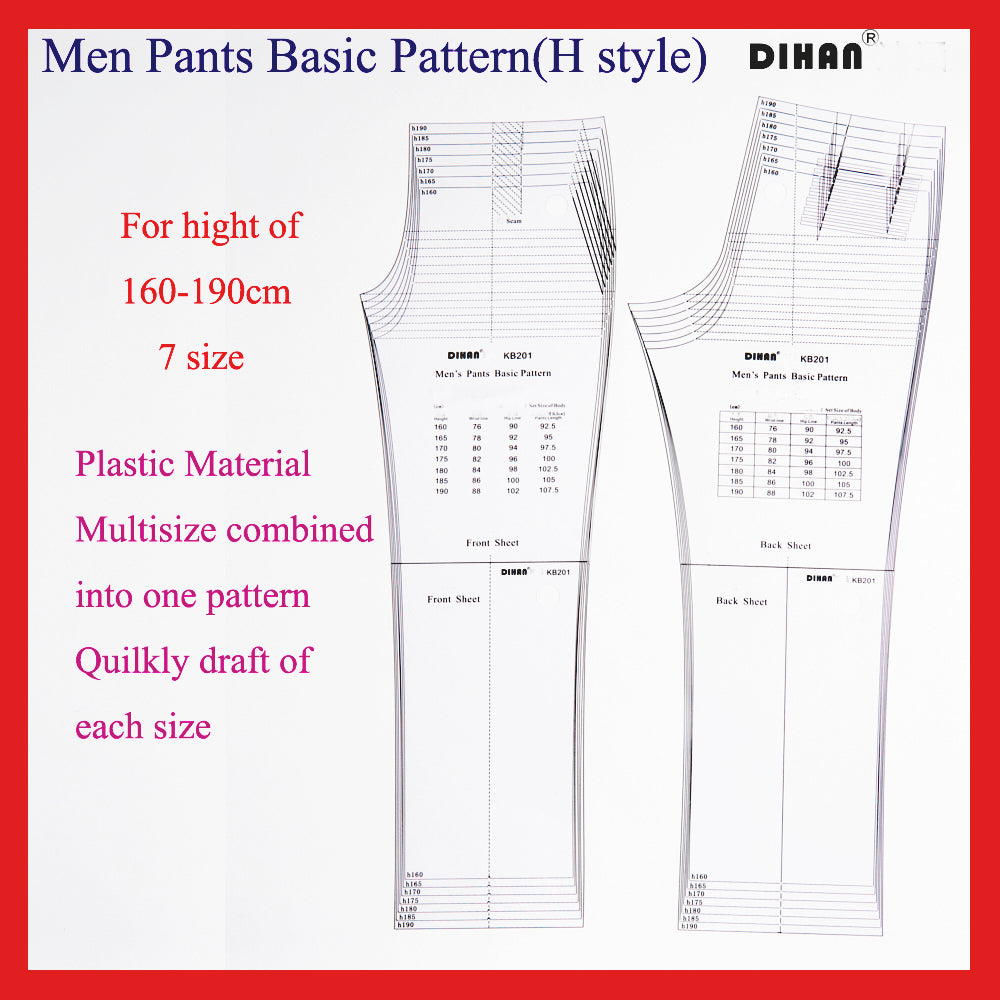 DIHAN KB201 Men's Pants Basic Pattern Multi Size Plastic Block template Making Ruler Sewing Ruler Quilting Rulers Garment Ruler Cutting Ruler prototype fashion design