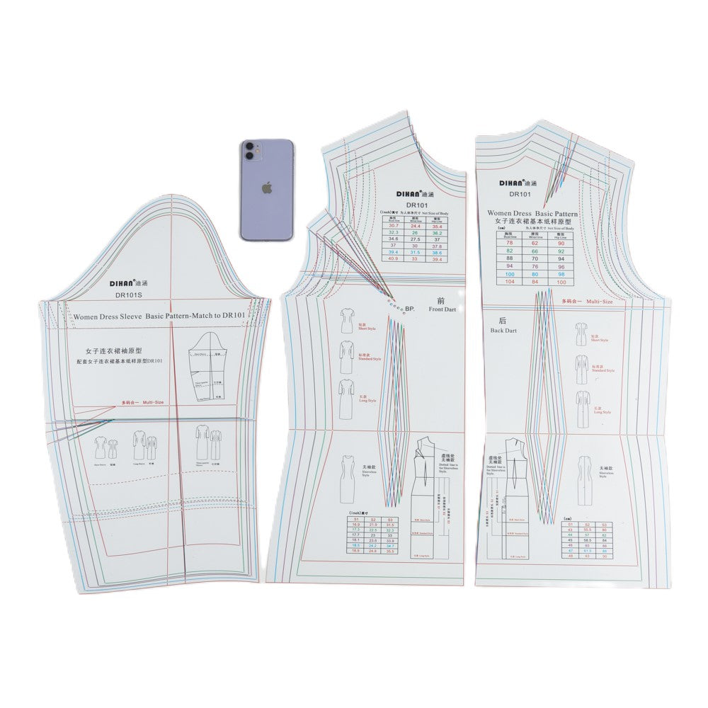 DIHAN DR101 Woman's Dress Multi Size Plastic Basic Pattern Block Making Ruler Sewing Ruler Quilting Rulers Garment Ruler Cutting Ruler