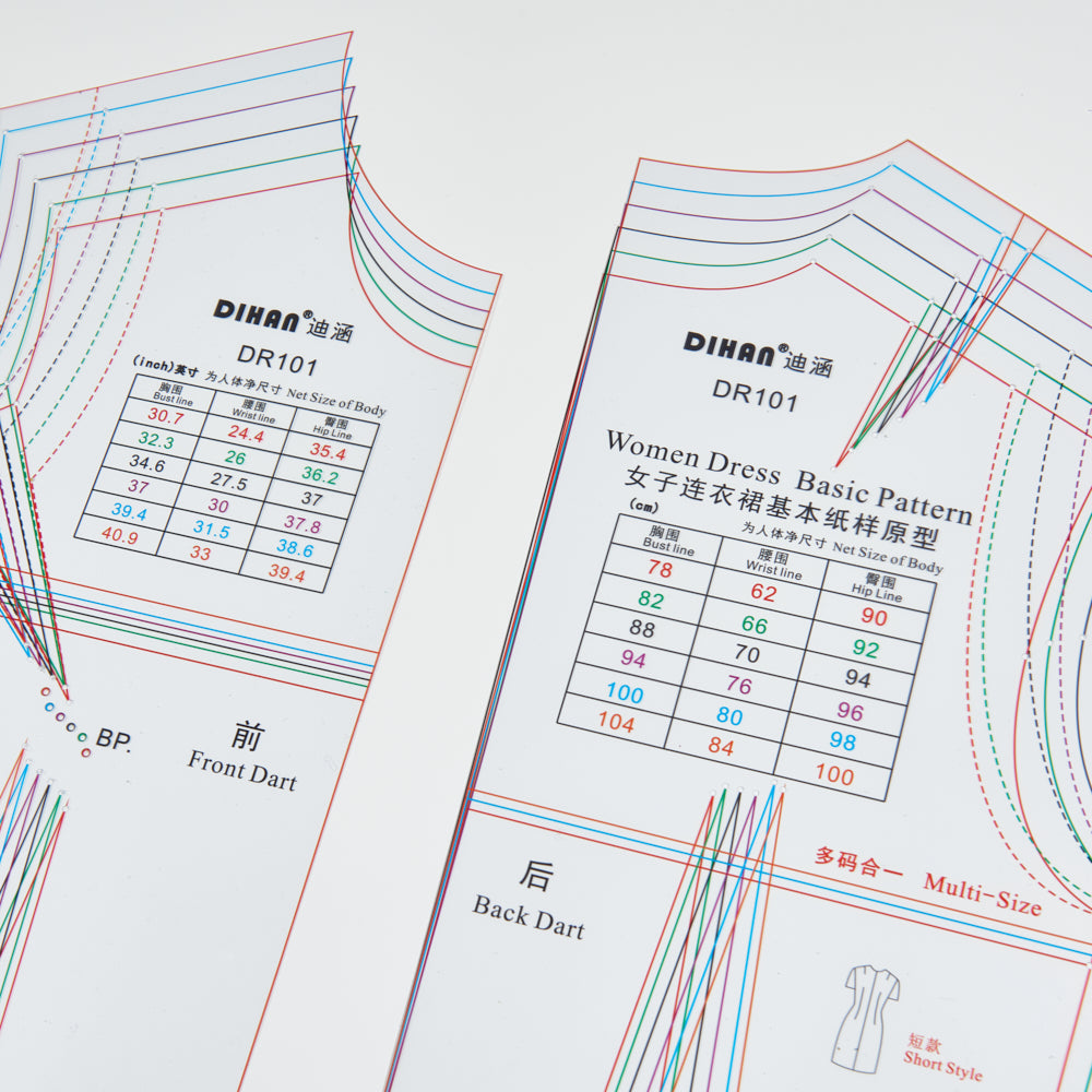 DIHAN DR101 Woman's Dress Multi Size Plastic Basic Pattern Block Making Ruler Sewing Ruler Quilting Rulers Garment Ruler Cutting Ruler