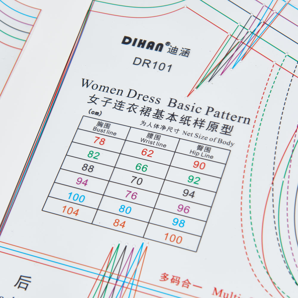 DIHAN DR101 Woman's Dress Multi Size Plastic Basic Pattern Block Making Ruler Sewing Ruler Quilting Rulers Garment Ruler Cutting Ruler
