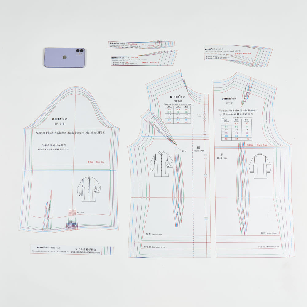 DIHAN SF101-C Woman's Fit Shirt Standard Collars Multi Size Plastic Basic Pattern Block Making Ruler Sewing Ruler Quilting Rulers Garment Ruler Cutting Ruler