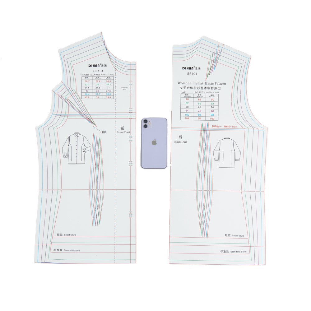 DIHAN SF101 Woman's Fit Shirt Multi Size Plastic Basic Pattern Block Making Ruler Sewing Ruler Quilting Rulers Garment Ruler Cutting Ruler