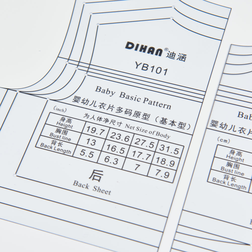DIHAN YB101 Baby Basic Multi Size Garment Pattern Plastic Block Making Ruler Sewing Ruler Quilting Rulers Garment Ruler Cutting Ruler