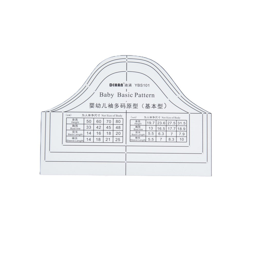 DIHAN YBS101 Baby Basic Sleeves Multi Size Garment Pattern Plastic Block Making Ruler Sewing Ruler Quilting Rulers Garment Ruler Cutting Ruler