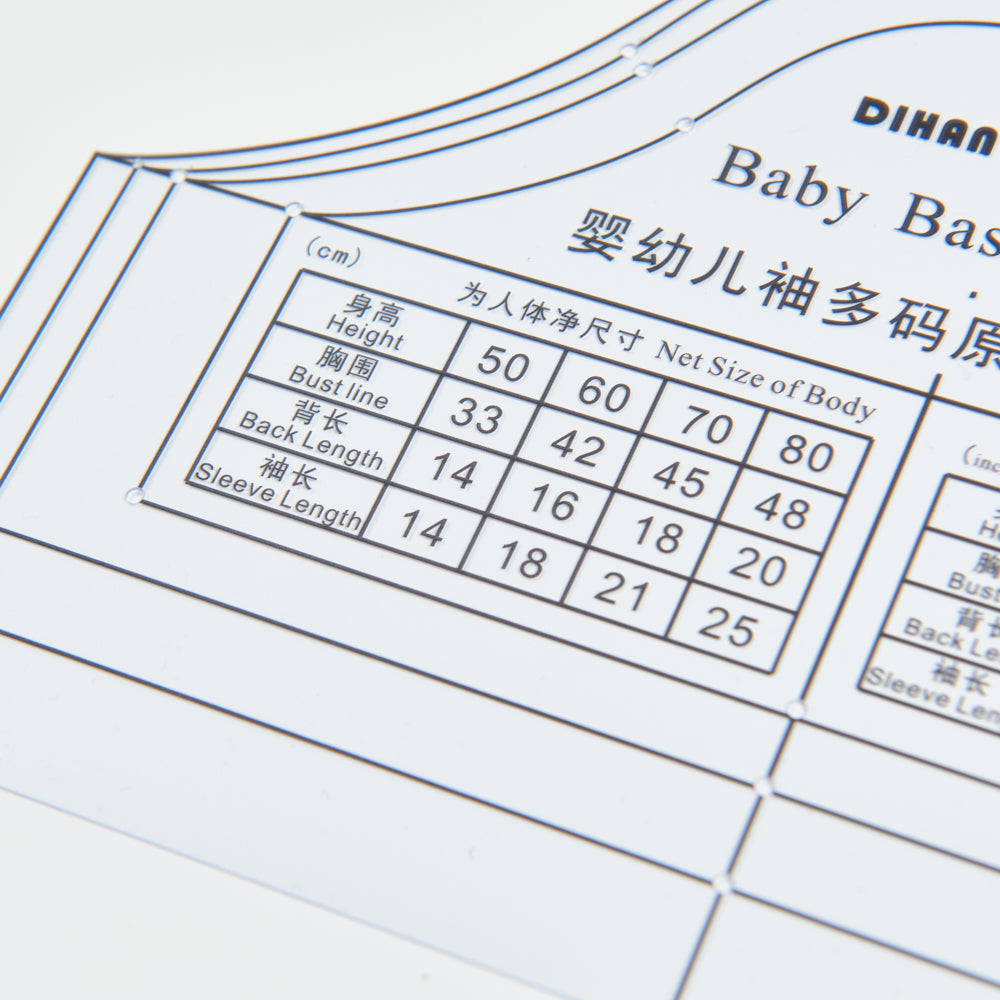 DIHAN YBS101 Baby Basic Sleeves Multi Size Garment Pattern Plastic Block Making Ruler Sewing Ruler Quilting Rulers Garment Ruler Cutting Ruler