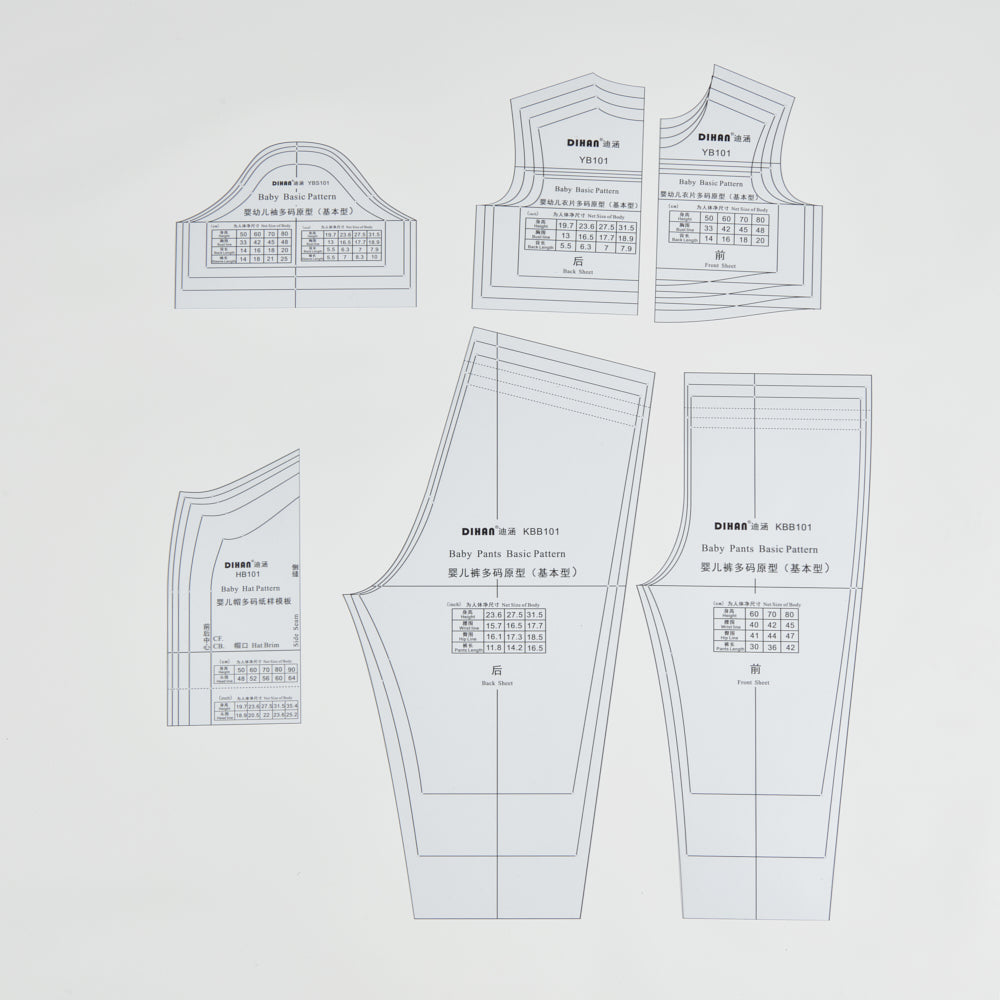 DIHAN YB101 Baby Basic Multi Size Garment Pattern Plastic Block Making Ruler Sewing Ruler Quilting Rulers Garment Ruler Cutting Ruler