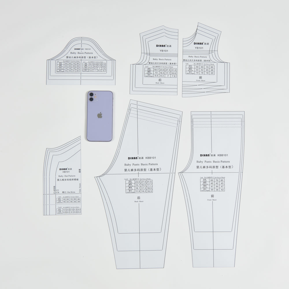 DIHAN YB101 Baby Basic Multi Size Garment Pattern Plastic Block Making Ruler Sewing Ruler Quilting Rulers Garment Ruler Cutting Ruler
