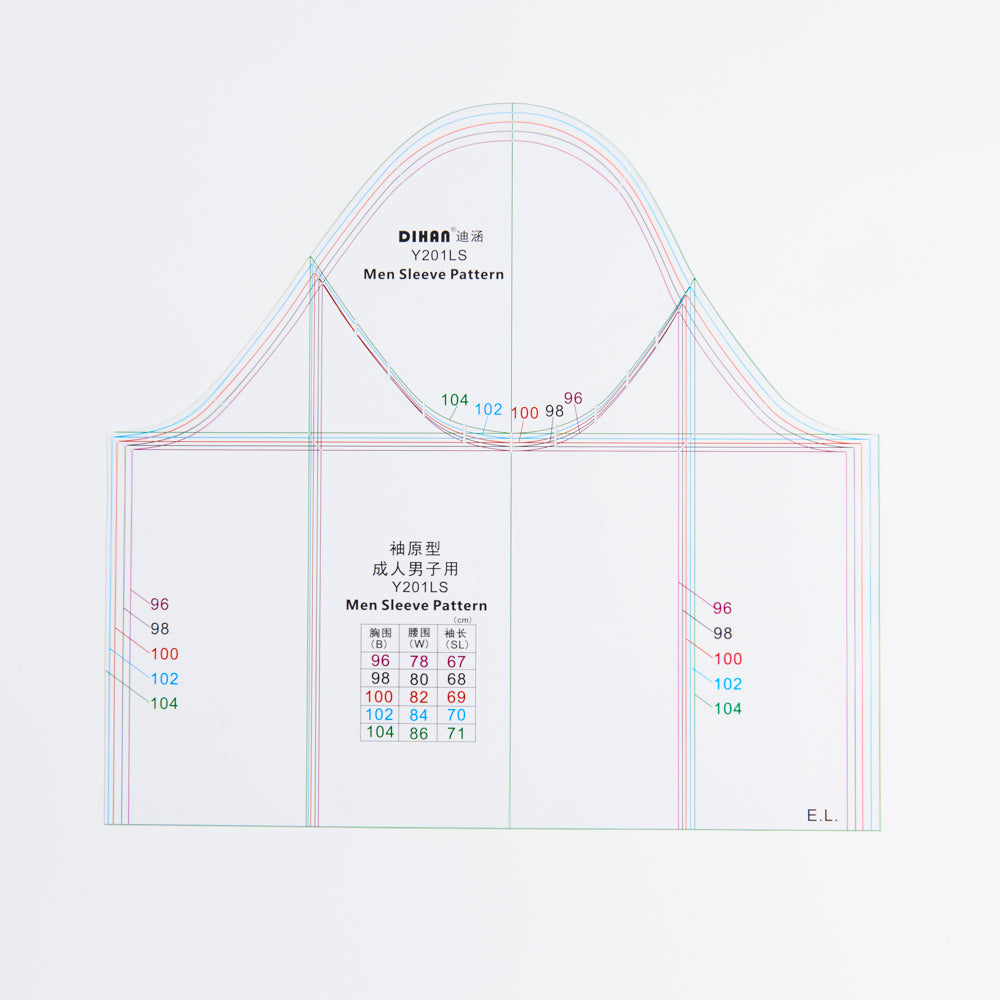 DIHAN Y201LS Men's Multi-L Size Sleeves Plastic Garment Pattern Prototype Template Sewing Ruler Quilting Ruler Curve Ruler Tailor Ruler