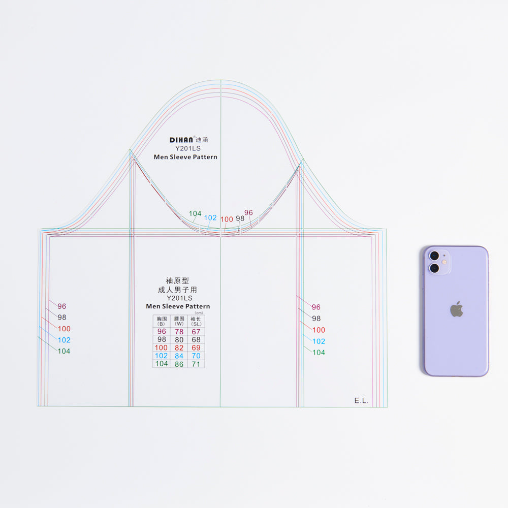 DIHAN Y201LS Men's Multi-L Size Sleeves Plastic Garment Pattern Prototype Template Sewing Ruler Quilting Ruler Curve Ruler Tailor Ruler