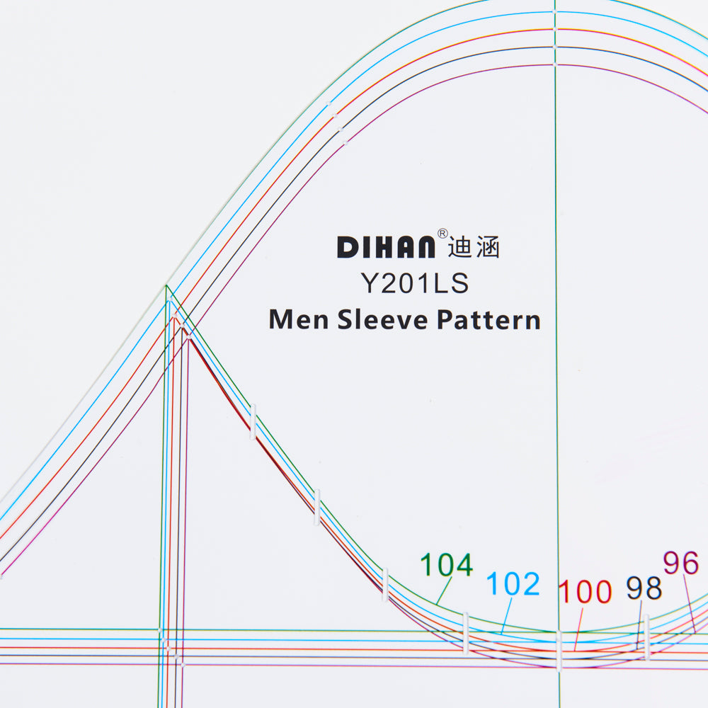 DIHAN Y201LS Men's Multi-L Size Sleeves Plastic Garment Pattern Prototype Template Sewing Ruler Quilting Ruler Curve Ruler Tailor Ruler