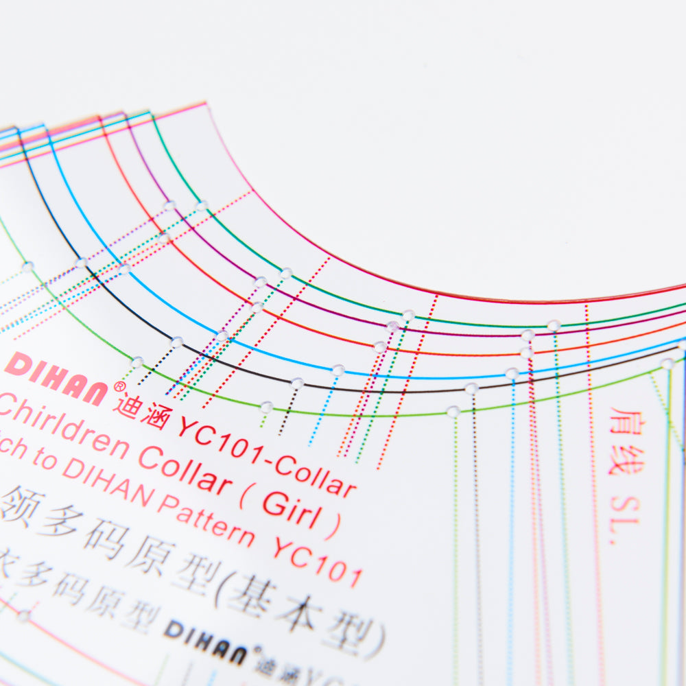 DIHAN #YC101C Girl's Collars Basic Garment Plastic Pattern Children's Block Multi Size Making Ruler Sewing Ruler Quilting Rulers Garment Ruler Cutting Ruler