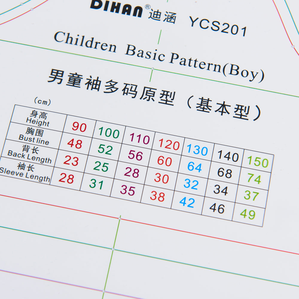DIHAN #YCS201 Boy's Sleeves Basic Garment Plastic Pattern Children's Block Multi Size Making Ruler Sewing Ruler Quilting Rulers Garment Ruler Cutting Ruler