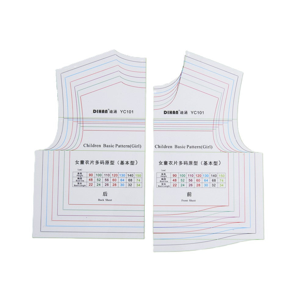 DIHAN Girl's Basic Garment Plastic Pattern Children's Block #YC101SET Multi Size Making Ruler Sewing Ruler Quilting Rulers Garment Ruler Cutting Ruler