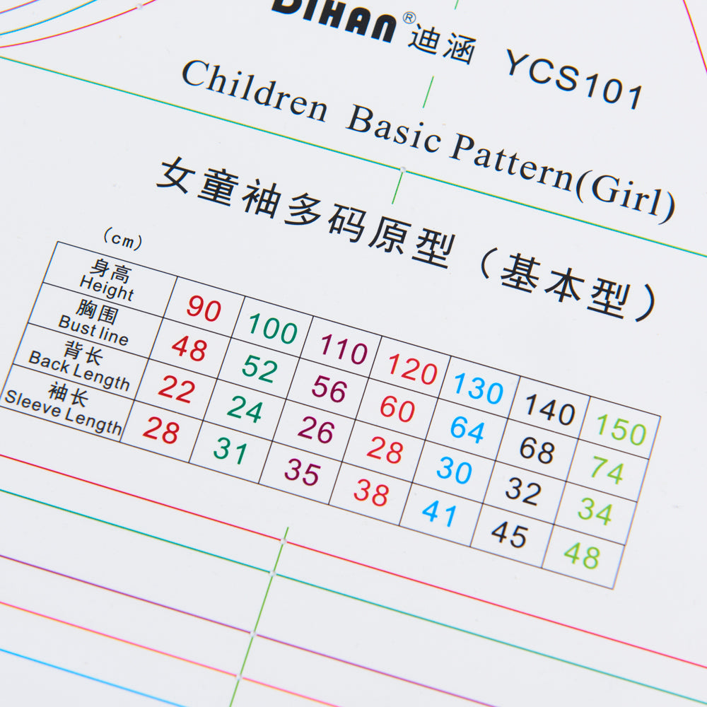 DIHAN #YCS101 Girl's Sleeves Basic Garment Plastic Pattern Children's Block Multi Size Making Ruler Sewing Ruler Quilting Rulers Garment Ruler Cutting Ruler