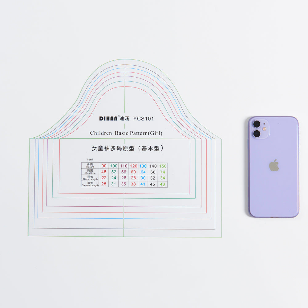 DIHAN Girl's Basic Garment Plastic Pattern Children's Block #YC101SET Multi Size Making Ruler Sewing Ruler Quilting Rulers Garment Ruler Cutting Ruler