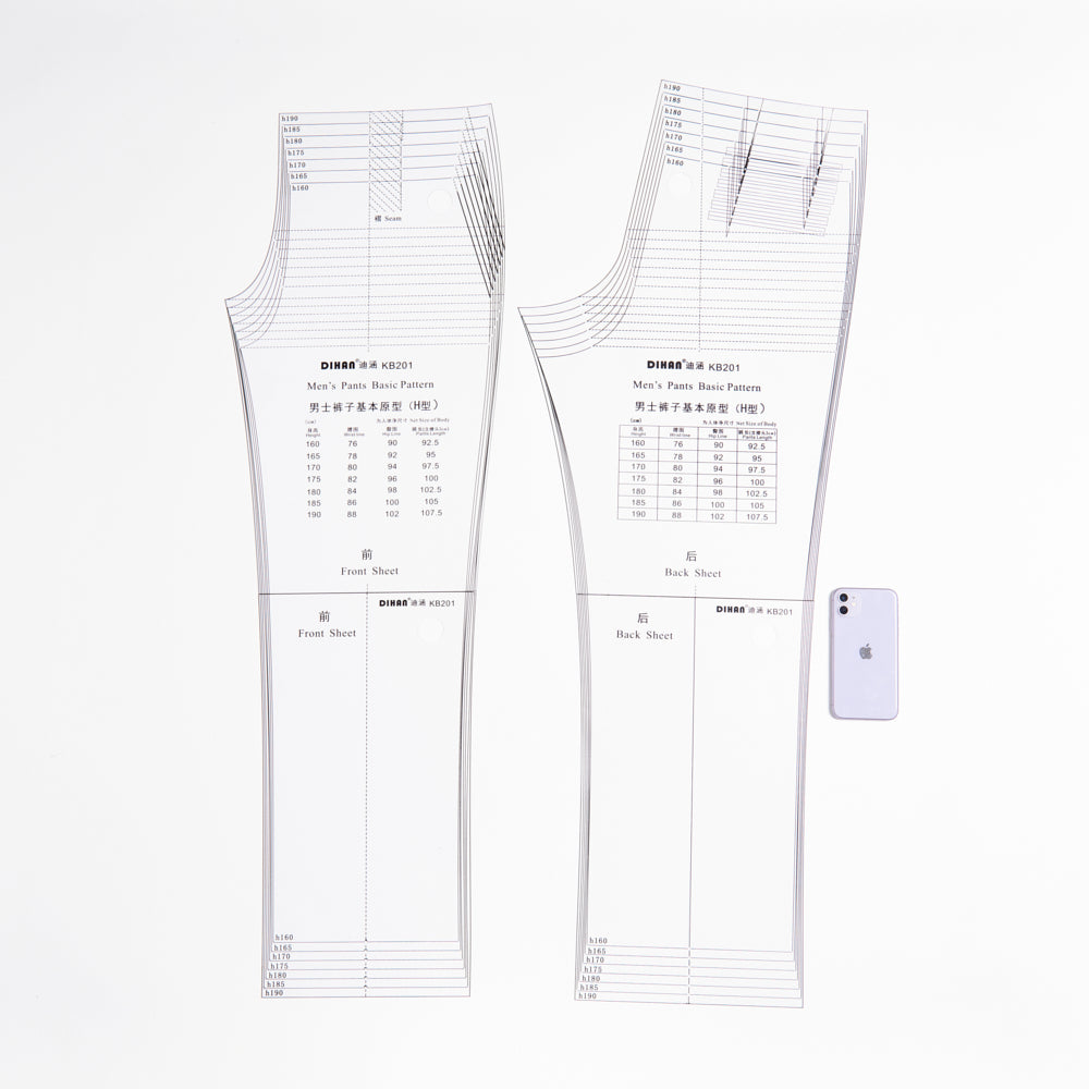 DIHAN KB201 Men's Pants Basic Pattern Multi Size Plastic Block template Making Ruler Sewing Ruler Quilting Rulers Garment Ruler Cutting Ruler prototype fashion design