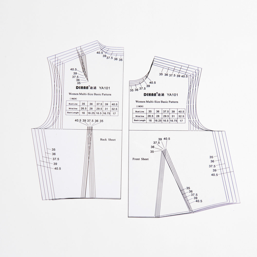 DIHAN YA101 (American 12~20 size) Multi Size Plastic Woman's Basic Garment Pattern Block