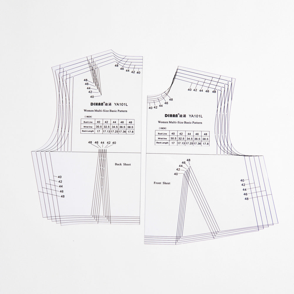 DIHAN YA101L (American 36~44 size) Multi Size Plastic Woman's Basic Garment Pattern Block