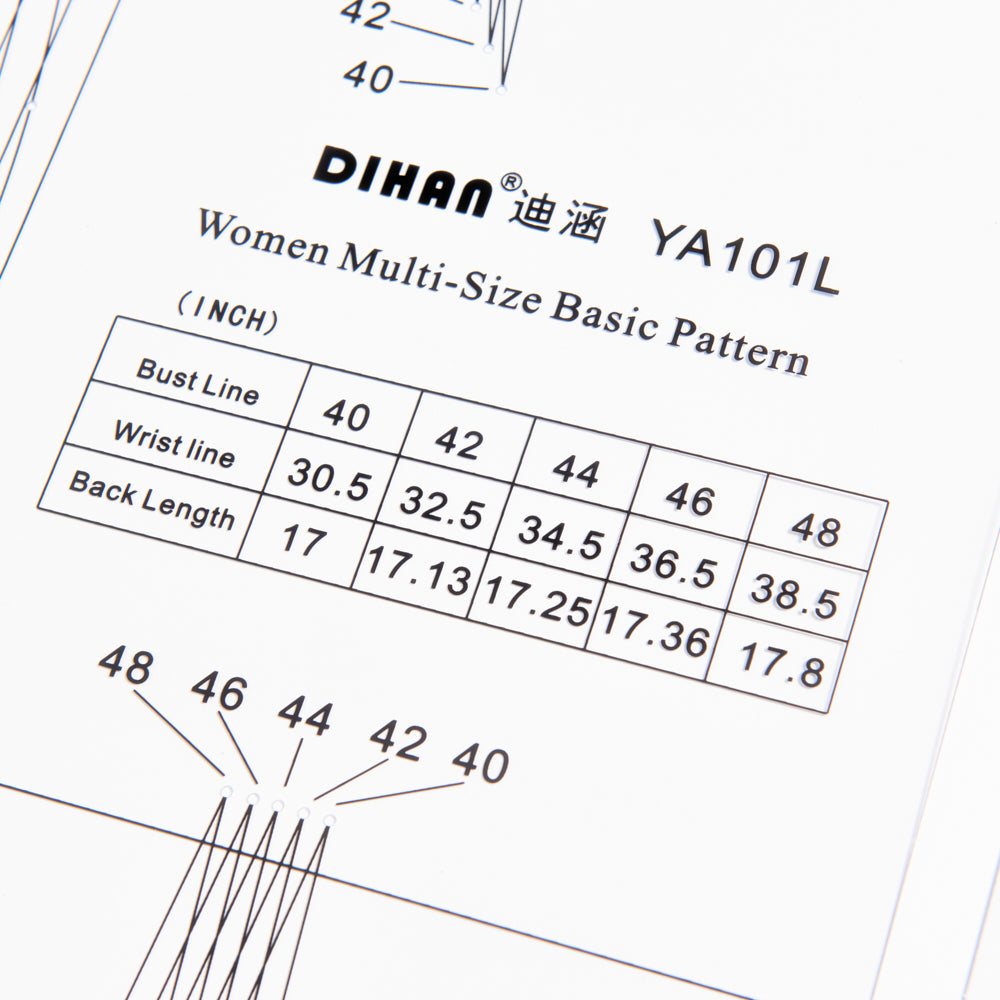 DIHAN YA101L (American 36~44 size) Multi Size Plastic Woman's Basic Garment Pattern Block