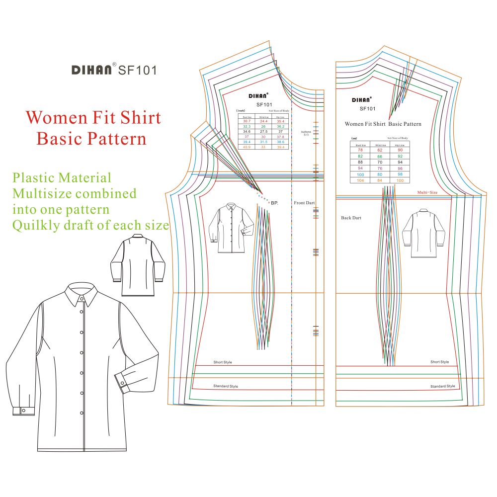 DIHAN SF101 Woman's Fit Shirt Multi Size Plastic Basic Pattern Block Making Ruler Sewing Ruler Quilting Rulers Garment Ruler Cutting Ruler