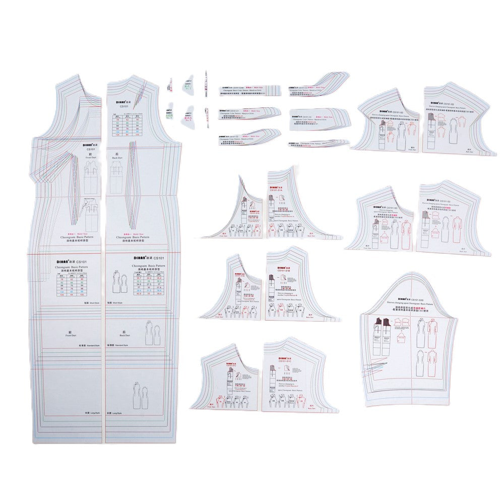 DIHAN Woman's Cheongsam All SET Multi Size Plastic Basic Pattern Block Chi-Pao Making Ruler Sewing Ruler Quilting Rulers Garment Ruler Cutting Ruler
