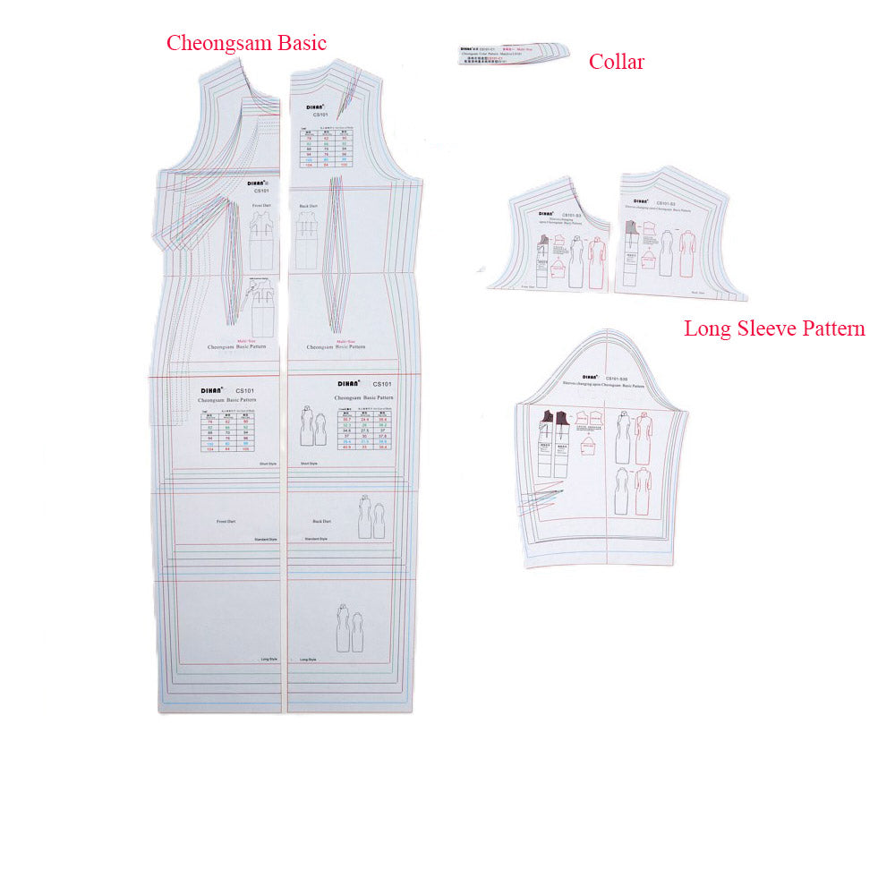 DIHAN Woman's Cheongsam Clothes+Sleeves+Collars Multi Size Plastic Basic Pattern Block Chi-Pao Making Ruler Sewing Ruler Quilting Rulers Garment Ruler Cutting Ruler