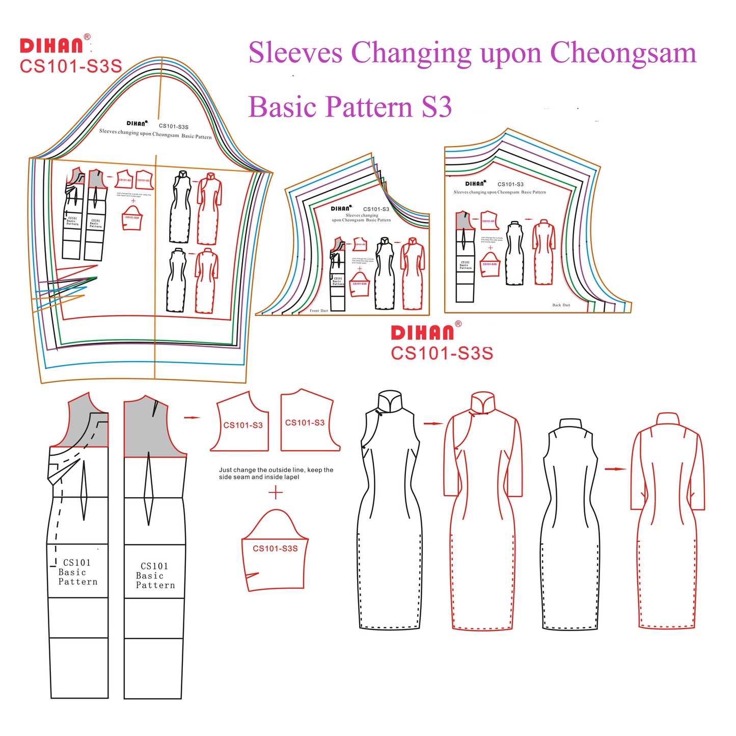 DIHAN Woman's Cheongsam All SET Multi Size Plastic Basic Pattern Block Chi-Pao Making Ruler Sewing Ruler Quilting Rulers Garment Ruler Cutting Ruler
