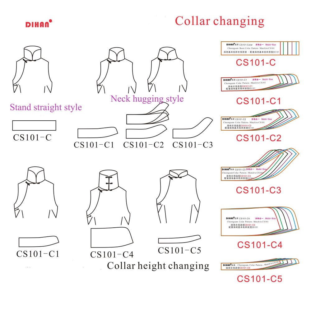 DIHAN Woman's Cheongsam All SET Multi Size Plastic Basic Pattern Block Chi-Pao Making Ruler Sewing Ruler Quilting Rulers Garment Ruler Cutting Ruler