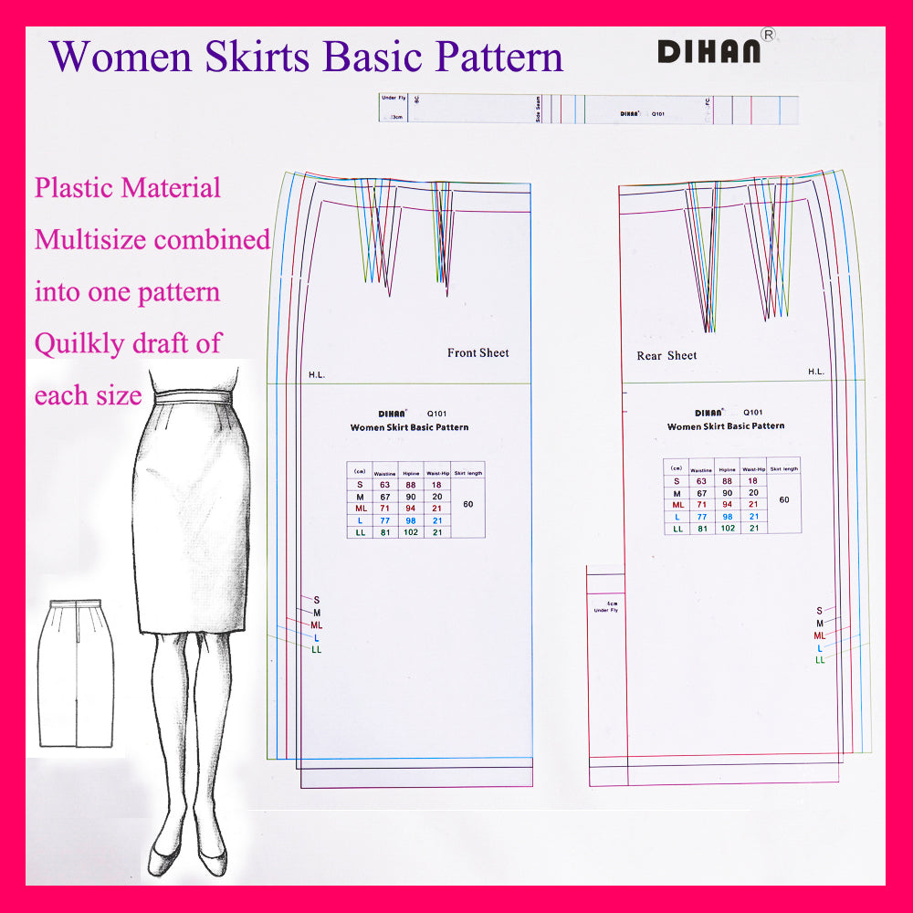 DIHAN Q101 Women's Skirt Multi Size Plastic Basic Pattern Block Making Ruler Sewing Ruler Quilting Rulers Garment Ruler Cutting Ruler