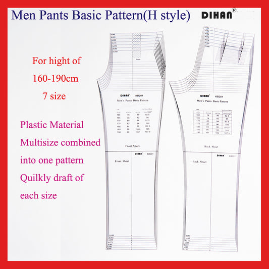 DIHAN KB201 Men's Pants Basic Pattern Multi Size Plastic Block template Making Ruler Sewing Ruler Quilting Rulers Garment Ruler Cutting Ruler prototype fashion design