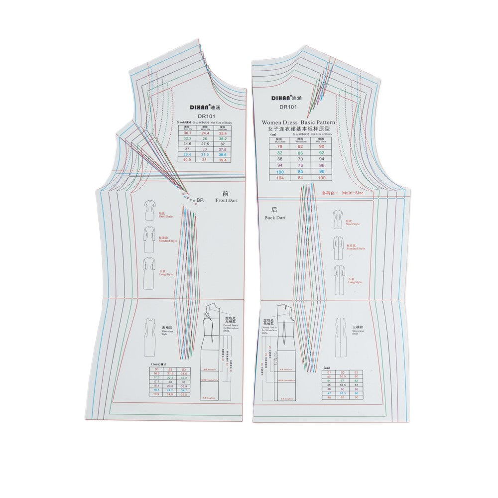 DIHAN DR101 Woman's Dress Multi Size Plastic Basic Pattern Block Making Ruler Sewing Ruler Quilting Rulers Garment Ruler Cutting Ruler