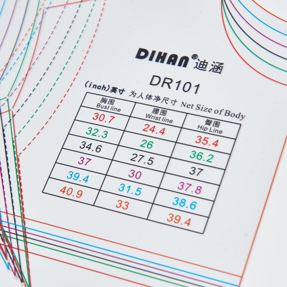 DIHAN DR101 Woman's Dress Multi Size Plastic Basic Pattern Block Making Ruler Sewing Ruler Quilting Rulers Garment Ruler Cutting Ruler