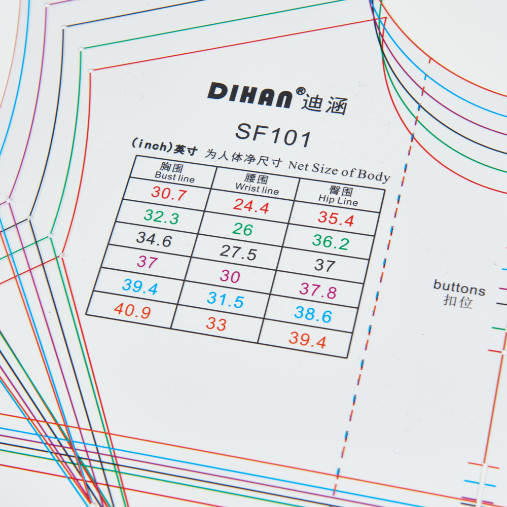 DIHAN  Woman's Fit Shirt SET Multi Size Plastic Basic Pattern Block SF101SET  Making Ruler Sewing Ruler Quilting Rulers Garment Ruler Cutting Ruler