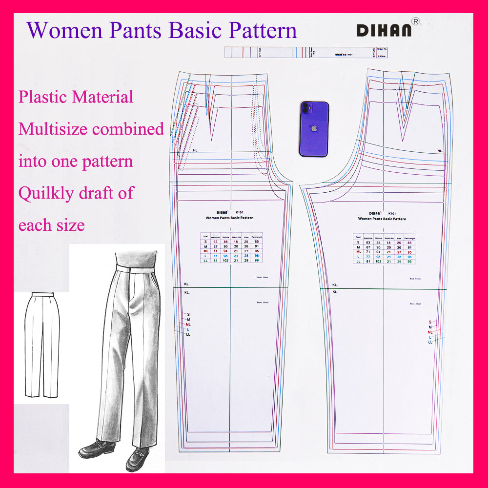 DIHAN K101 Women's Pants Multi Size Basic Pattern Block Plastic Making Ruler Sewing Ruler Quilting Rulers Garment Ruler Cutting Ruler