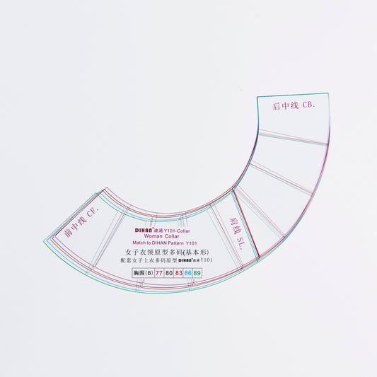 DIHAN Y101C Women's Collars Multisize Plastic Garment Pattern Prototype Template Sewing Ruler Quilting Ruler Curve Ruler Tailor Ruler