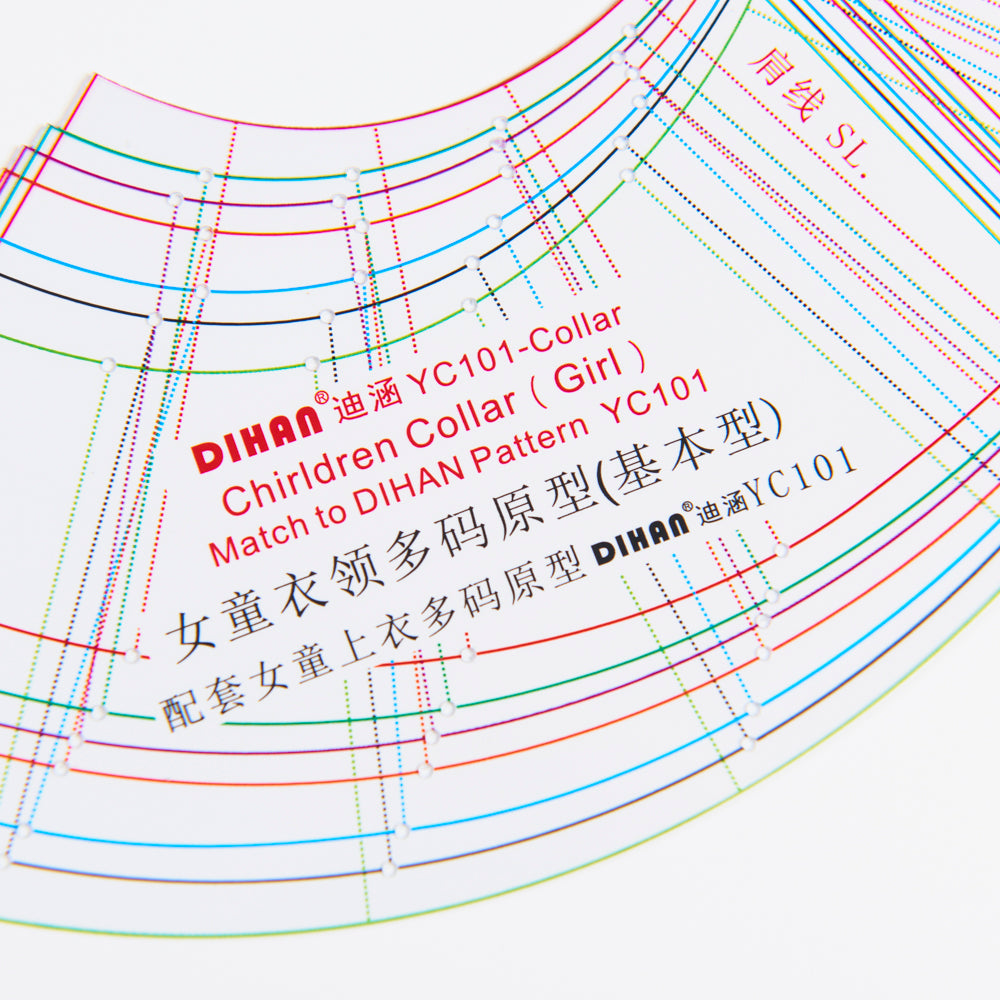 DIHAN #YC101C Girl's Collars Basic Garment Plastic Pattern Children's Block Multi Size  Making Ruler Sewing Ruler Quilting Rulers Garment Ruler Cutting Ruler
