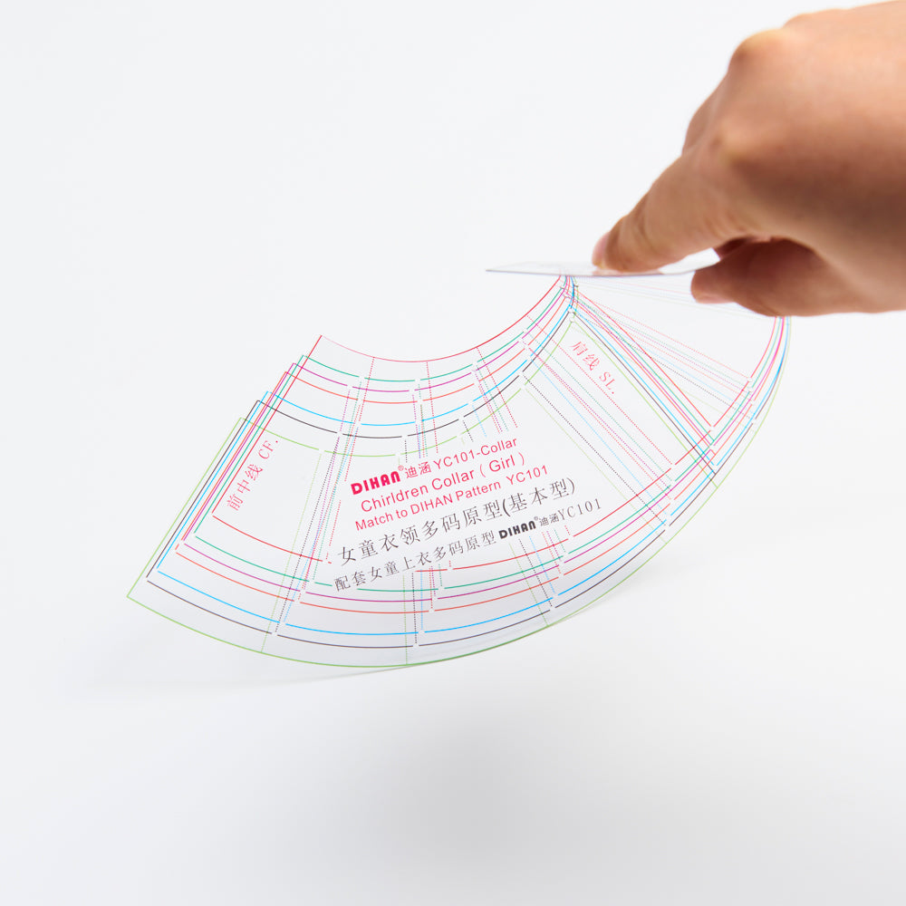 DIHAN #YC101C Girl's Collars Basic Garment Plastic Pattern Children's Block Multi Size  Making Ruler Sewing Ruler Quilting Rulers Garment Ruler Cutting Ruler