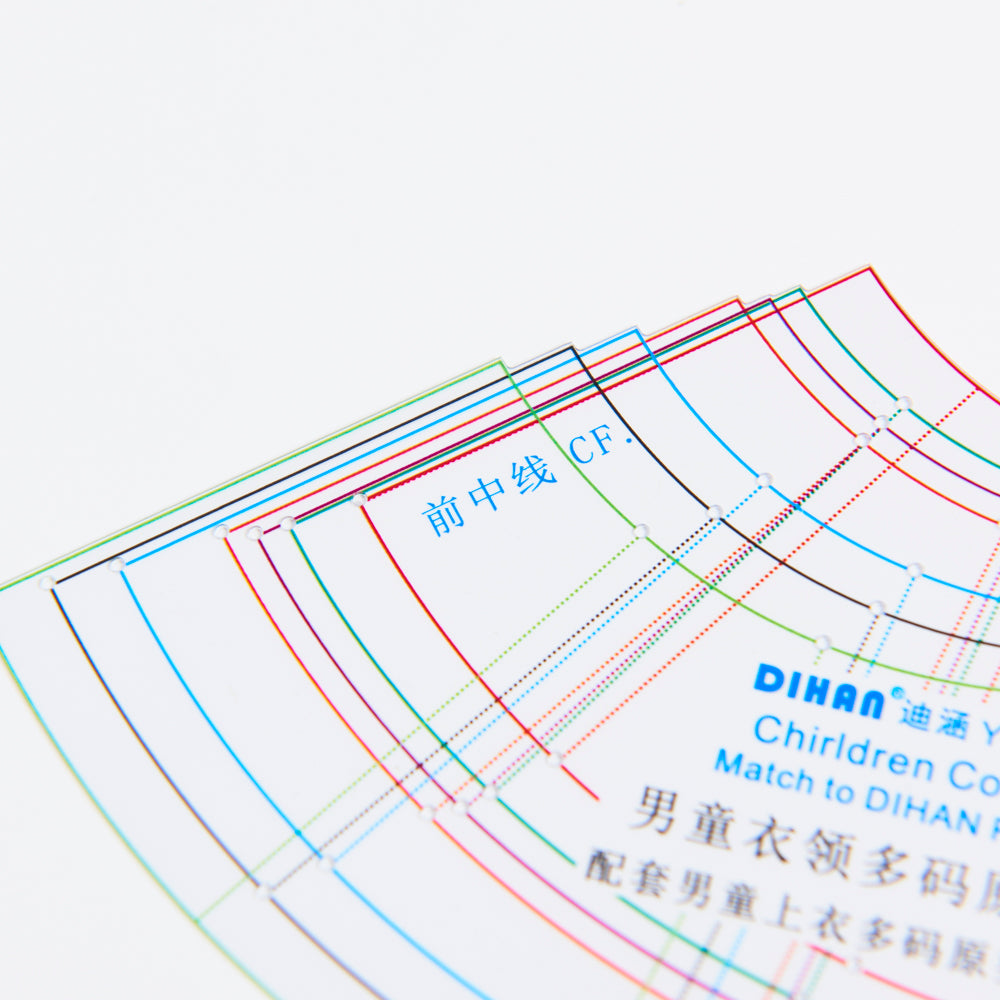 DIHAN #YC201C Boy's Collars Basic Garment Plastic Pattern Children's Block Multi Size  Making Ruler Sewing Ruler Quilting Rulers Garment Ruler Cutting Ruler