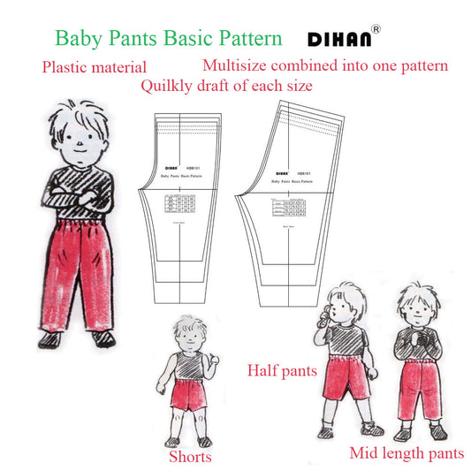 DIHAN KBB101 Baby's Pants Basic Multi Size Garment Pattern Plastic Block Making Ruler Sewing Ruler Quilting Rulers Garment Ruler Cutting Ruler