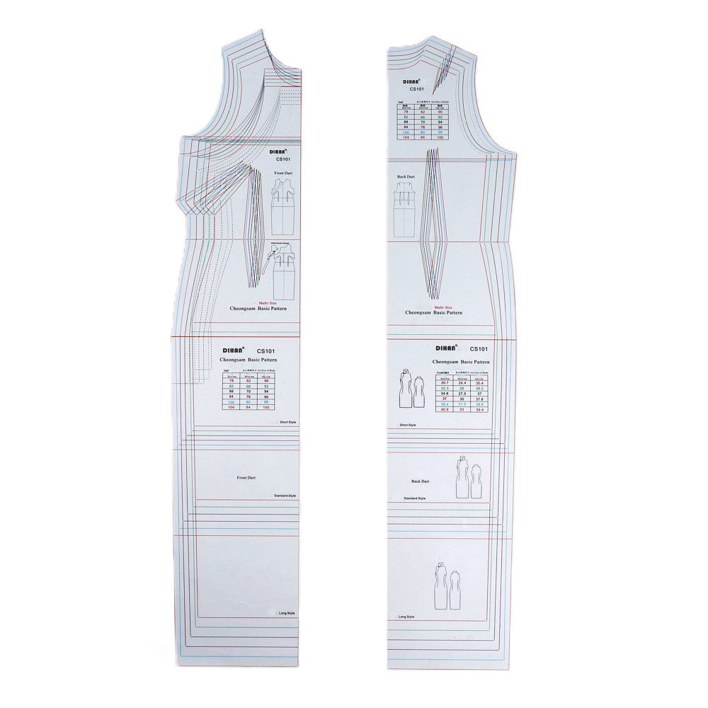 DIHAN Woman's Cheongsam  All SET Multi Size Plastic Basic Pattern Block Chi-Pao Making Ruler Sewing Ruler Quilting Rulers Garment Ruler Cutting Ruler