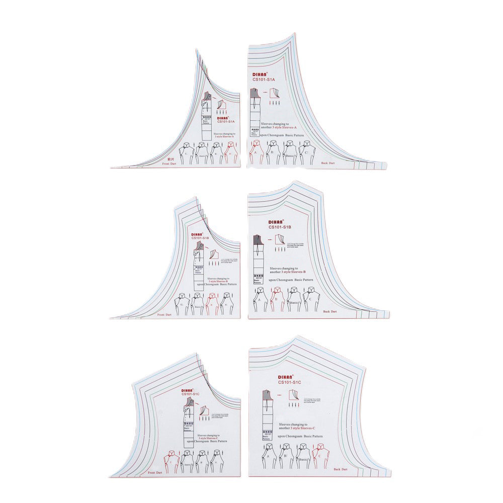 DIHAN CS101-S1 Woman's Cheongsam Multi Size Plastic Basic Pattern Block Chi-Pao Making Ruler Sewing Ruler Quilting Rulers Garment Ruler Cutting Ruler