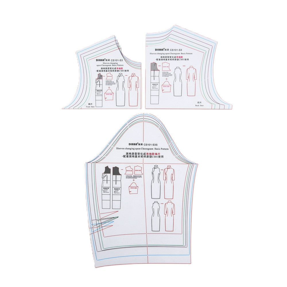 DIHAN CS101-S3 Woman's Cheongsam Multi Size Plastic Basic Pattern Block Chi-Pao Making Ruler Sewing Ruler Quilting Rulers Garment Ruler Cutting Ruler
