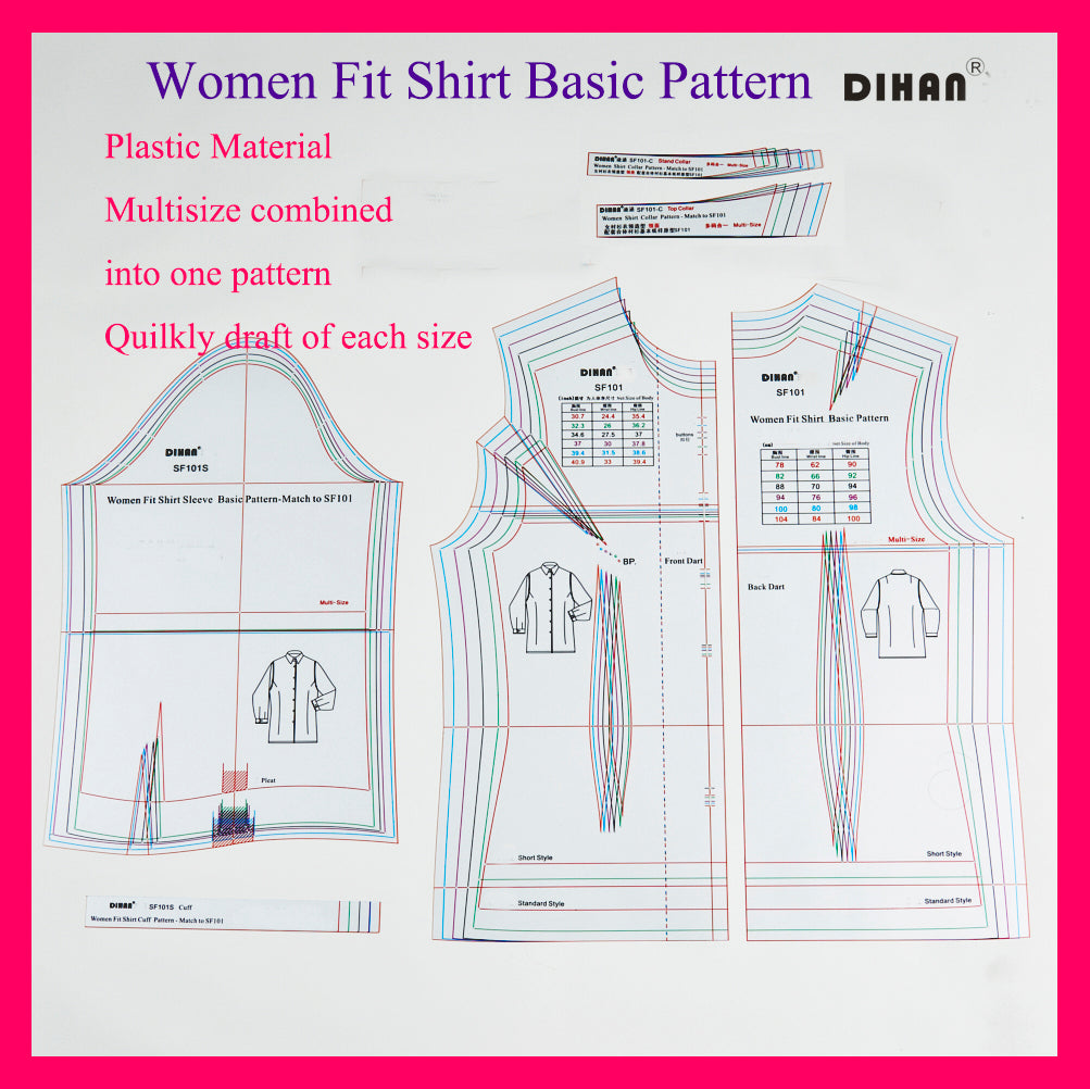 DIHAN  Woman's Fit Shirt SET Multi Size Plastic Basic Pattern Block SF101SET  Making Ruler Sewing Ruler Quilting Rulers Garment Ruler Cutting Ruler